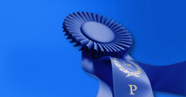Blue background with a blue ribbon.