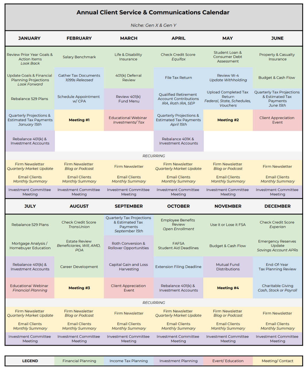 Annual Client Service and Communications Calendar
