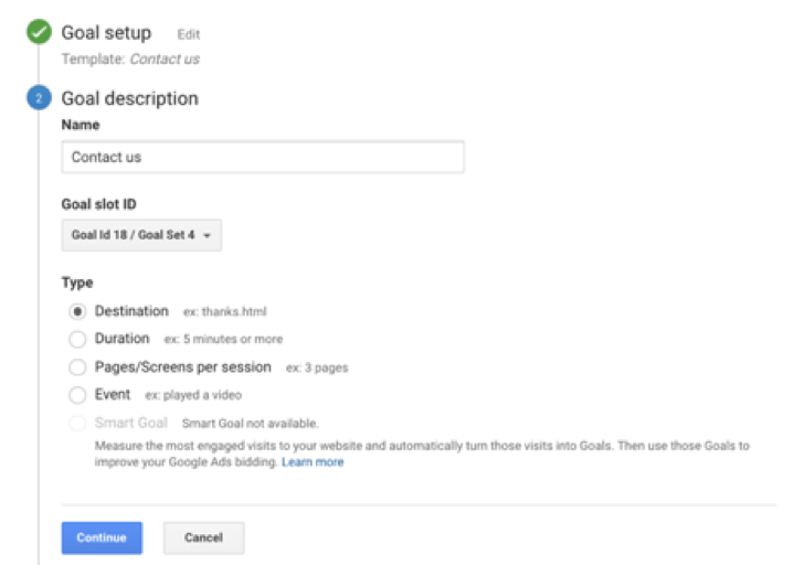 Google Analytics Goal Description