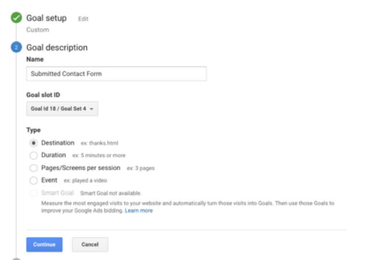 Google Analytics Goal Slot ID