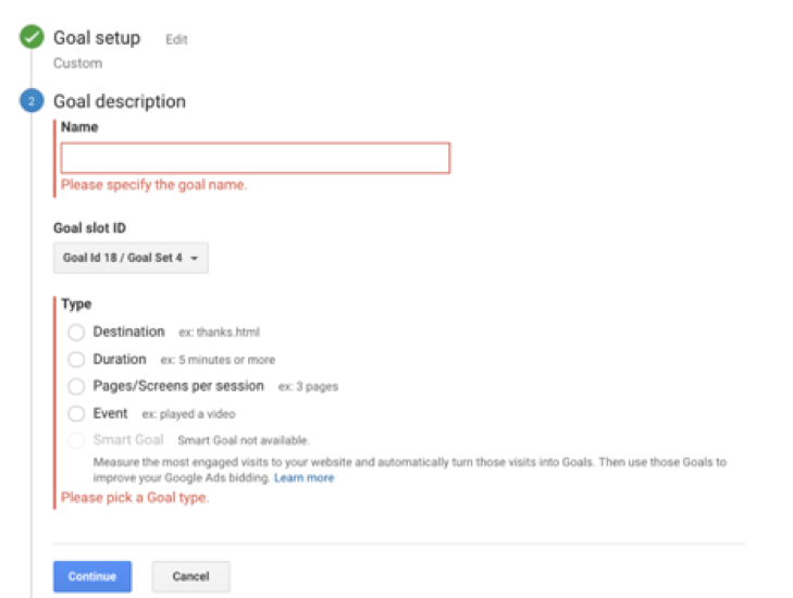 Google Analytics Name and Type
