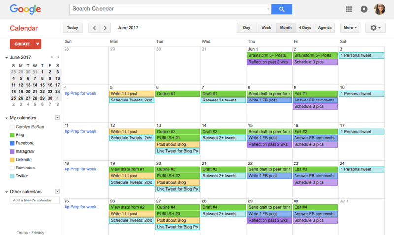 Sample Content Calendar 4