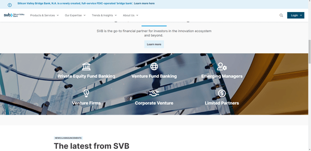 Silicon Valley Bank's website screenshot