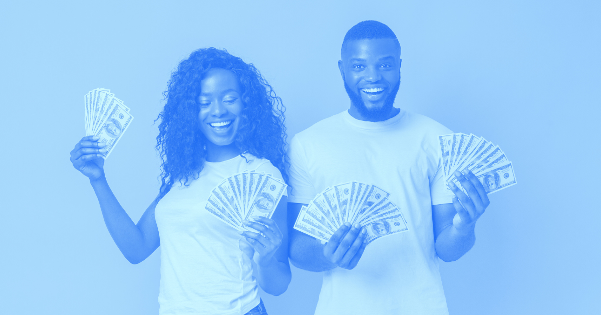 Couple holding a money fan in each hand